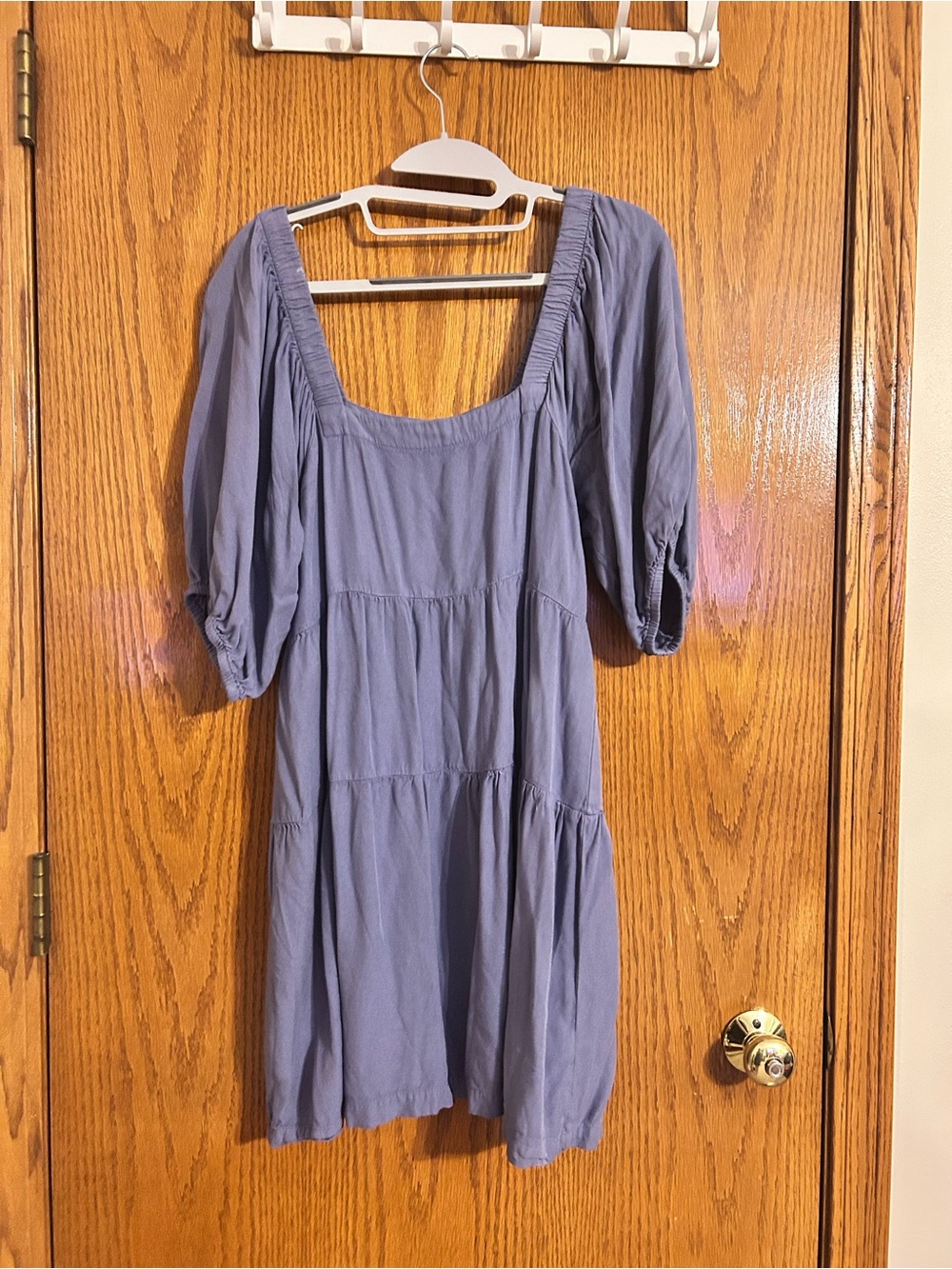 Source Unknown Lavender Square-Neck Tiered Puff Sleeve Dress